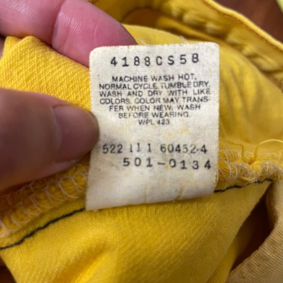 Levi’s 501 Button Fly High Waist Cut Off Fray Yellow Denim Shorts Size 31 - Picture 11 of 14